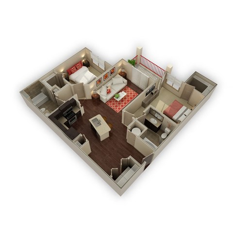 Floor plan for 2 beds, 2 baths, 1097 sqft
